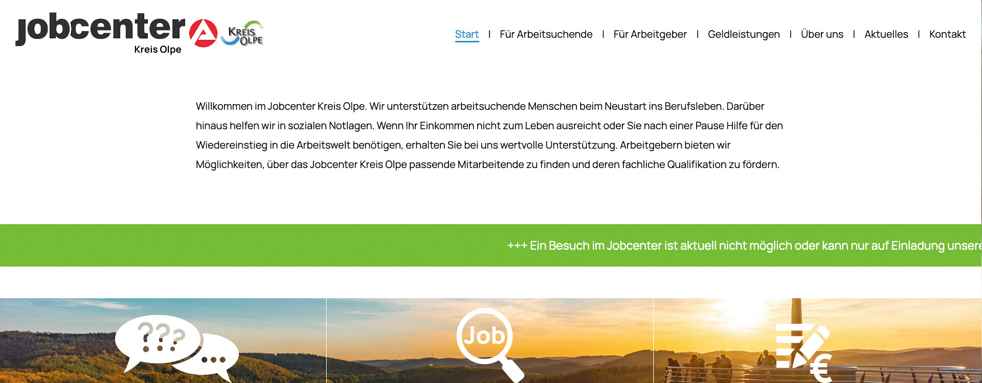 Internetseite für das Jobcenter Kreis Olpe